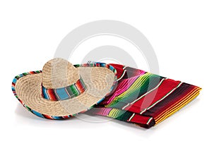 Serape and sombrero on a white background