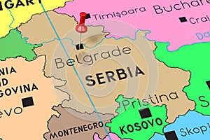 Serbia, Belgrade - capital city, pinned on political map