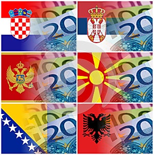 serbia croatia macedonia montenegro albania flag with euro banknotes