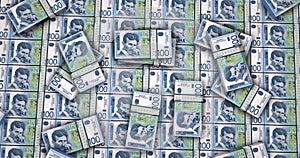 Serbia dinar money banknotes packs surface animation