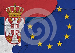 Serbia and EU flags. International relations