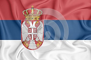 Serbia flag in 3D, broad format, flowing with the breeze. three-dimensional rendering