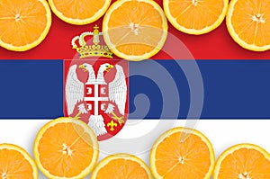 Serbia flag in citrus fruit slices horizontal frame