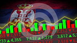 Serbia Flag, Neon Effect, Stock Market Chart, Old Worn Fabric Texture, 3D Illustration