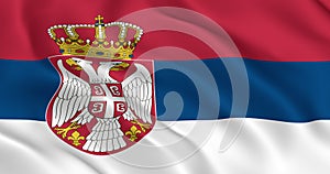 Serbia flag smooth wavy animation. The official flag of the Republic of Serbia is flying in the wind. The loop is ready. 3D render