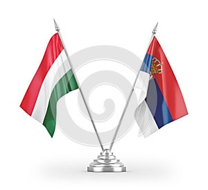 Serbia and Hungary table flags isolated on white 3D rendering