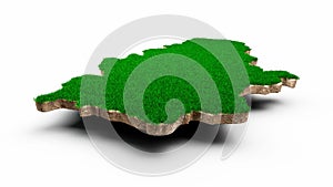 Serbia Map soil land geology cross section with green grass and Rock ground texture 3d illustration