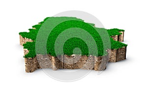 Serbia Map soil land geology cross section with green grass and Rock ground texture 3d illustration