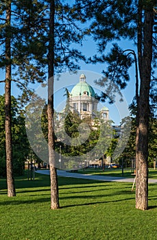 Serbia National Assembly view from Pionirski park, Belgrade, Serbia photo