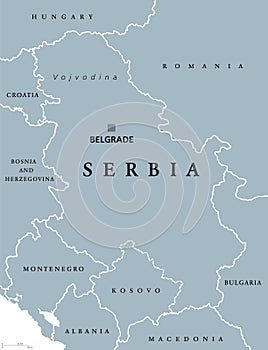 Serbia political map with capital Belgrade