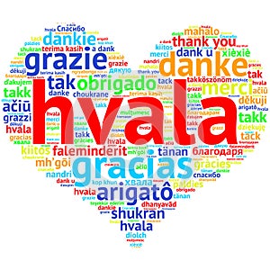 Serbian, croatian Hvala - Heart shaped word cloud Thanks, on whi