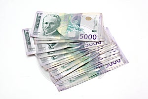 Serbian Currency - A Heap of 5000 Dinar Banknotes