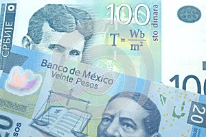 A Serbian dinar note with a Mexican peso note