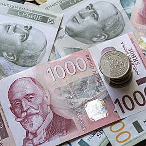 Serbian money dinar as background