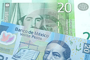 Serbian money with a Mexican bank note