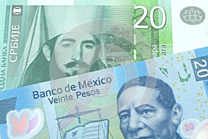 Serbian money with a Mexican bank note