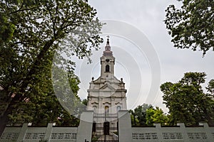 Serbian orthodox Church of Alibunar, a 19th century old Austro Hungarian style church, with its typical baroque clocktower.