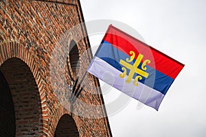 Serbian orthodox church flag with serbian cross 4S symbol