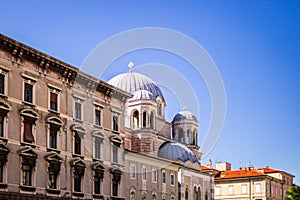 Serbian orthodox Saint spyridon church Chiesa di San Spiridione in Trieste, Italy near the canal grande on the square saint