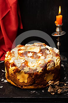 Serbian slava bread decorated in traditional style