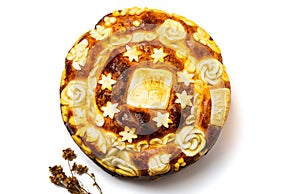 Serbian slava bread in traditional style isolated