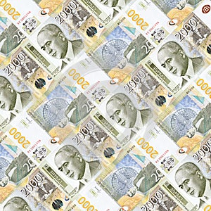 Serbian two-thousand dinar banknotes as a background