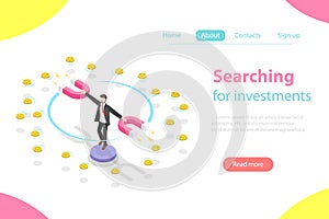 Serching for investment flat isometric vector illustration.