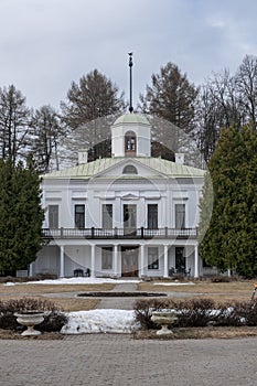 Serednikovo manor, mansion, palace, white building. Equestrian building,