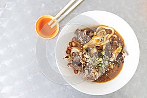 Seremban beef noodle with thick gravy, popular food in Malaysia