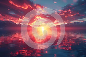 Serenade of Light: Minimalist Digital Sunrise at Tahoe. Concept Nature Photography, Minimalist Art,