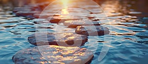 Serenade of Sunlight on Stepping Stones. Concept Nature Photography, Golden Hour, Tranquil Scenes,