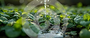 Serenade to Growth: Symphony of Water Drops on Garden Leaves. Concept Plant Growth, Water Drops,