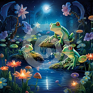 Serendipitous Soiree - Frolicking Frogs in a Moonlit Meadow