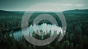 Serene Aerial View of a Lake in Lush Forest