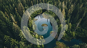 Serene Aerial View of a Lake in Lush Forest Wetlands