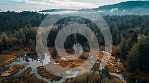 Serene Aerial View of Lush Forest Wetlands