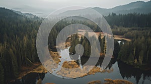 Serene Aerial View of Lush Forest Wetlands