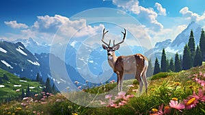 Serene alpine meadow dotted with wildflowers. Ai Generated.NO.02