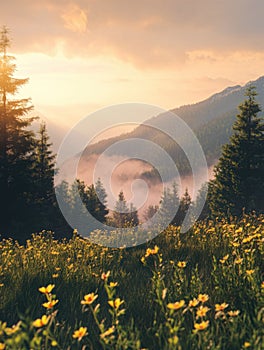 Serene Alpine Meadow at Sunrise photo