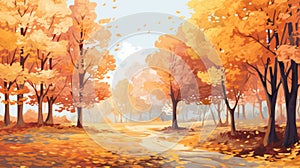Serene Autumn Landscape: Colorful Leaves Falling From Trees photo