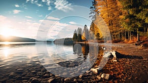 Serene Autumn Landscape: Rocks, Trees, And Lake In Vancouver