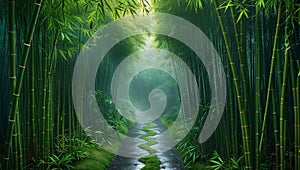 Serene Bamboo Forest with Diffused Light photo