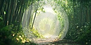 Serene Bamboo Forest Path Rain Sunlight
