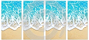 Serene beach collage with dividing white vertical lines, featuring bright and light white style