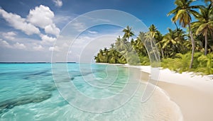 Serene Beach Scene with Crystal Clear Water and Trees