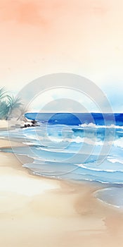 Serene Beach Watercolor Art: 8k Uhd Minimalist Design