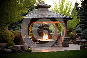 Serene Beautiful gazebo square fire. Generate AI