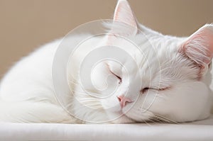 Serene Beauty: Portrait of a Sweetly Sleeping White Cat.
