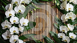 Serene Beauty: White Orchid Flower and Bamboo in Harmony photo