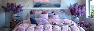 Sophisticated Bedchamber Design with Soft Pink and Violet Accents photo